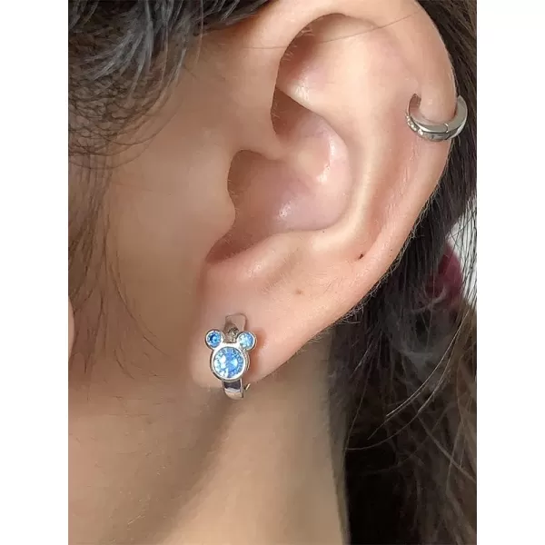 Cubic Zirconia Small Hoop Earrings 925 Sterling Silver Plated Hypoallergenic CZ Mouse Cute Cartilage Huggie Hoops for Women Girls Teens 16G Piercing Ear StudBlue