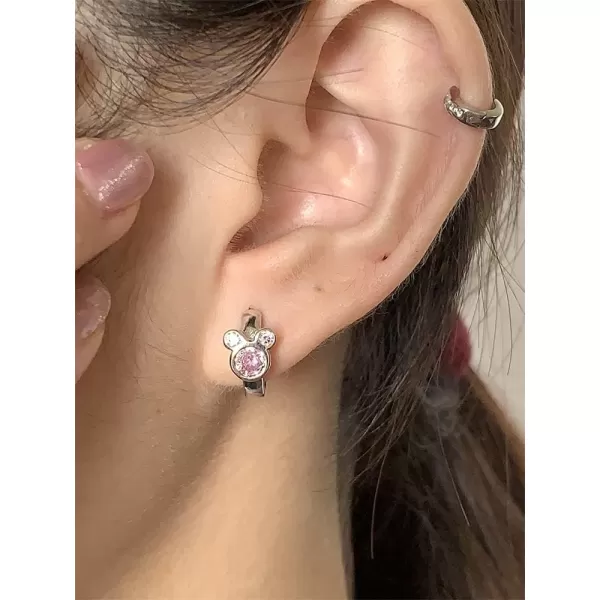 Cubic Zirconia Small Hoop Earrings 925 Sterling Silver Plated Hypoallergenic CZ Mouse Cute Cartilage Huggie Hoops for Women Girls Teens 16G Piercing Ear StudPink