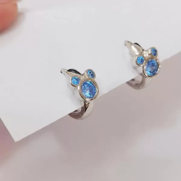 Cubic Zirconia Small Hoop Earrings 925 Sterling Silver Plated Hypoallergenic CZ Mouse Cute Cartilage Huggie Hoops for Women Girls Teens 16G Piercing Ear StudBlue