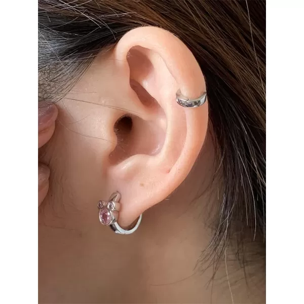 Cubic Zirconia Small Hoop Earrings 925 Sterling Silver Plated Hypoallergenic CZ Mouse Cute Cartilage Huggie Hoops for Women Girls Teens 16G Piercing Ear StudPink