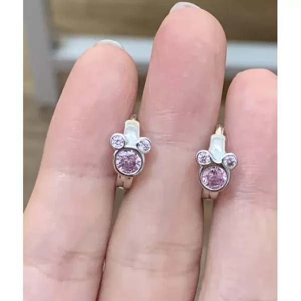 Cubic Zirconia Small Hoop Earrings 925 Sterling Silver Plated Hypoallergenic CZ Mouse Cute Cartilage Huggie Hoops for Women Girls Teens 16G Piercing Ear StudPink