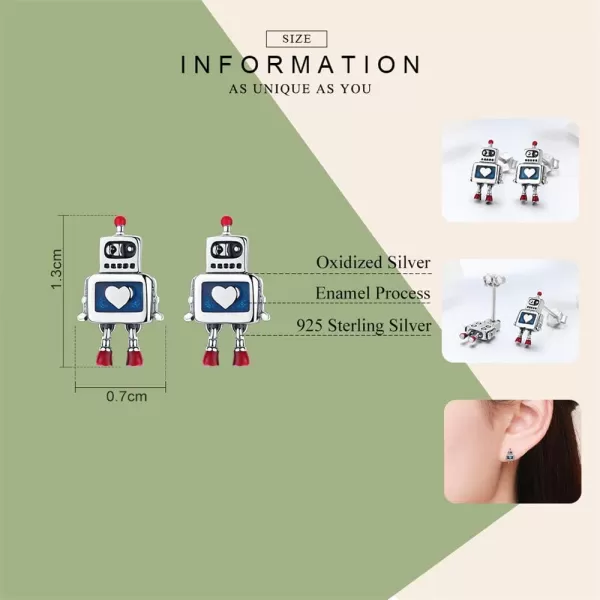 Cute Astronaut Sterling Silver Small Stud Earrings for Women Girls Men Personalized Unique Robot Saucerman Love Heart Studs Tragus Post Hypoallergenic Unisex JewelryRobot