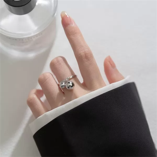 Cute Ball Bell 925 Sterling Silver Adjustable Open Ring for Women Girls Expandable Boho Geometric Round Statement Finger Rings Comfort Fit Dainty Charms Dangle Jewelry Christmas BFF GiftCute Ball Bell 925 Sterling Silver Adjustable Open Ring for Women Girls Expandable Boho Geometric Round Statement Finger Rings Comfort Fit Dainty Charms Dangle Jewelry Christmas BFF Gift