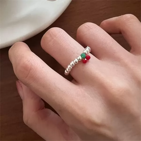 Cute Beaded Cherry 925 Sterling Silver Stretch Ring for Women Girls Dainty Acrylic Fruit Statement Red Green Beads Expendable Finger Rings Comfort Fit Lovely Jewelry Gift Size 69Cute Beaded Cherry 925 Sterling Silver Stretch Ring for Women Girls Dainty Acrylic Fruit Statement Red Green Beads Expendable Finger Rings Comfort Fit Lovely Jewelry Gift Size 69