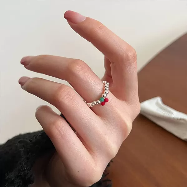 Cute Beaded Cherry 925 Sterling Silver Stretch Ring for Women Girls Dainty Acrylic Fruit Statement Red Green Beads Expendable Finger Rings Comfort Fit Lovely Jewelry Gift Size 69Cute Beaded Cherry 925 Sterling Silver Stretch Ring for Women Girls Dainty Acrylic Fruit Statement Red Green Beads Expendable Finger Rings Comfort Fit Lovely Jewelry Gift Size 69