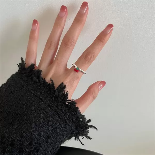 Cute Beaded Cherry 925 Sterling Silver Stretch Ring for Women Girls Dainty Acrylic Fruit Statement Red Green Beads Expendable Finger Rings Comfort Fit Lovely Jewelry Gift Size 69Cute Beaded Cherry 925 Sterling Silver Stretch Ring for Women Girls Dainty Acrylic Fruit Statement Red Green Beads Expendable Finger Rings Comfort Fit Lovely Jewelry Gift Size 69