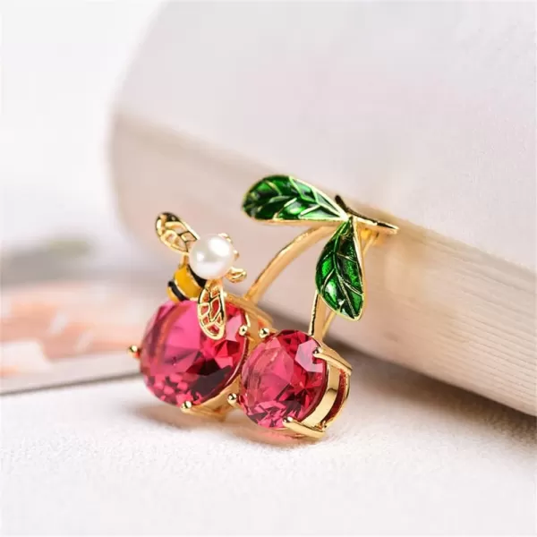 Cute Bee Cherry Rhinestone Brooch Pin for Women Girls Fashion Gold Tone Shell Pearl Red CZ Enameled Animal Fruit Brooches Lapel Pins Dainty Dress Accessories Jewelry for Hat Bag Suit TieCute Bee Cherry Rhinestone Brooch Pin for Women Girls Fashion Gold Tone Shell Pearl Red CZ Enameled Animal Fruit Brooches Lapel Pins Dainty Dress Accessories Jewelry for Hat Bag Suit Tie