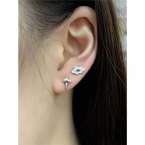 Cute Black Star Cloud Earrings for Women Girls 925 Sterling Silver Hypoallergenic Asymmetrical Enamel Small Evil Eye Weather Stud Cartilage Fashion Punk Halloween Birthday Christmas Jewelry GiftsCute Black Star Cloud Earrings for Women Girls 925 Sterling Silver Hypoallergenic Asymmetrical Enamel Small Evil Eye Weather Stud Cartilage Fashion Punk Halloween Birthday Christmas Jewelry Gifts