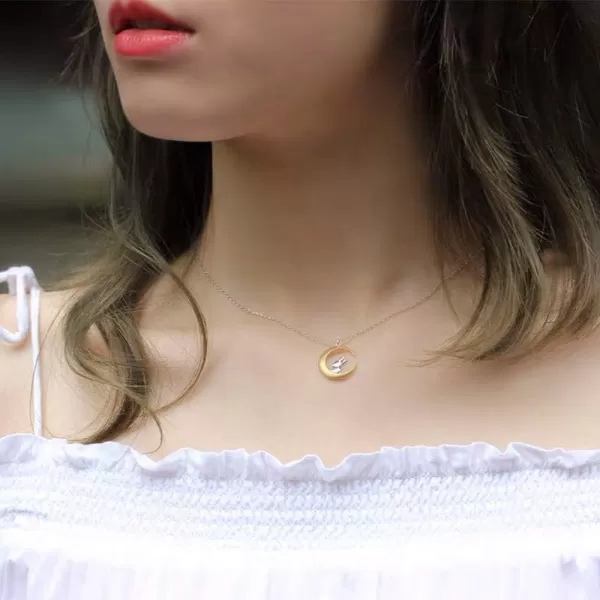 Cute Bunny Rabbit On The Moon Pendant Necklace for Women Teen Girls S925 Sterling Silver Hypoallergenic Dainty Tiny Crescent Choker 18 Chain Collar Delicate Animal Jewelry Gifts Box for DaughterCute Bunny Rabbit On The Moon Pendant Necklace for Women Teen Girls S925 Sterling Silver Hypoallergenic Dainty Tiny Crescent Choker 18 Chain Collar Delicate Animal Jewelry Gifts Box for Daughter