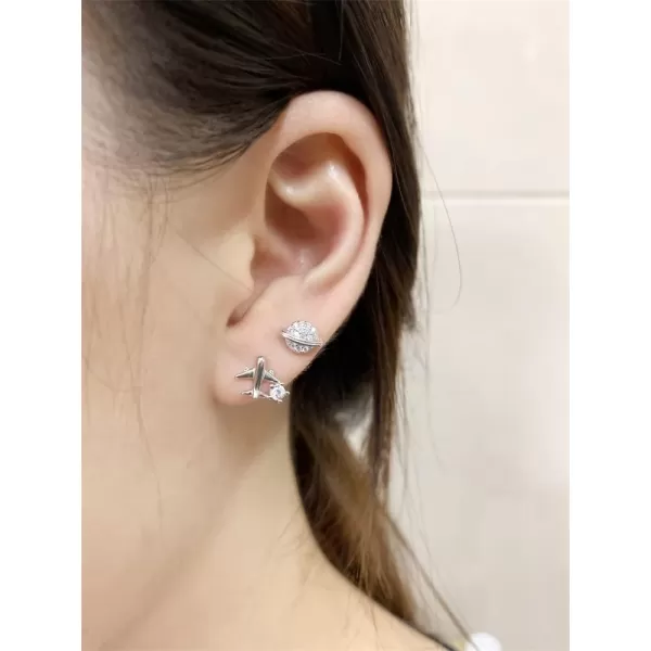 Cute CZ Airplane Planet Earrings for Women Girls 925 Sterling Silver Hypoallergenic Asymmetric Small Studs Cartilage Tragus Post Pin Piercing Ear Dainty Airline Flight Jewelry Birthday HolidayCute CZ Airplane Planet Earrings for Women Girls 925 Sterling Silver Hypoallergenic Asymmetric Small Studs Cartilage Tragus Post Pin Piercing Ear Dainty Airline Flight Jewelry Birthday Holiday