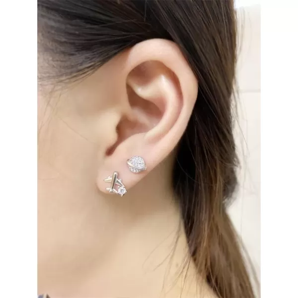 Cute CZ Airplane Planet Earrings for Women Girls 925 Sterling Silver Hypoallergenic Asymmetric Small Studs Cartilage Tragus Post Pin Piercing Ear Dainty Airline Flight Jewelry Birthday HolidayCute CZ Airplane Planet Earrings for Women Girls 925 Sterling Silver Hypoallergenic Asymmetric Small Studs Cartilage Tragus Post Pin Piercing Ear Dainty Airline Flight Jewelry Birthday Holiday
