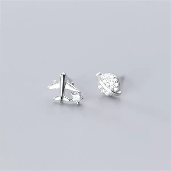 Cute CZ Airplane Planet Earrings for Women Girls 925 Sterling Silver Hypoallergenic Asymmetric Small Studs Cartilage Tragus Post Pin Piercing Ear Dainty Airline Flight Jewelry Birthday HolidayCute CZ Airplane Planet Earrings for Women Girls 925 Sterling Silver Hypoallergenic Asymmetric Small Studs Cartilage Tragus Post Pin Piercing Ear Dainty Airline Flight Jewelry Birthday Holiday