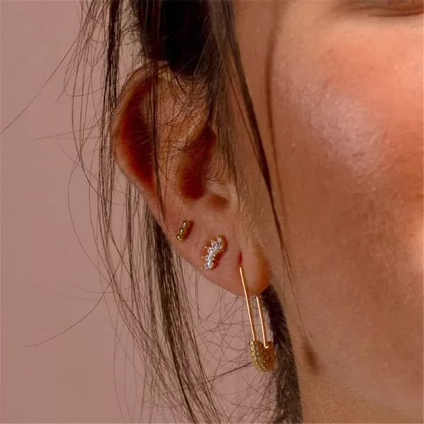Cute CZ Safety Pin Cartilage Sterling Silver Hoop Earrings for Women Girls Dainty Cubic Zirconia Dangle Drop Hypoallergenic Stud Post Pave Crystal Huggie Fashion Hoops Jewelry 30mm Gold PlatedCute CZ Safety Pin Cartilage Sterling Silver Hoop Earrings for Women Girls Dainty Cubic Zirconia Dangle Drop Hypoallergenic Stud Post Pave Crystal Huggie Fashion Hoops Jewelry 30mm Gold Plated