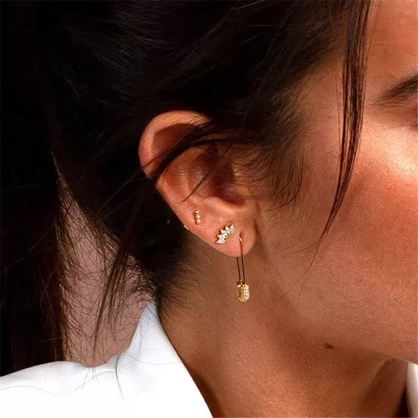 Cute CZ Safety Pin Cartilage Sterling Silver Hoop Earrings for Women Girls Dainty Cubic Zirconia Dangle Drop Hypoallergenic Stud Post Pave Crystal Huggie Fashion Hoops Jewelry 30mm Gold PlatedCute CZ Safety Pin Cartilage Sterling Silver Hoop Earrings for Women Girls Dainty Cubic Zirconia Dangle Drop Hypoallergenic Stud Post Pave Crystal Huggie Fashion Hoops Jewelry 30mm Gold Plated