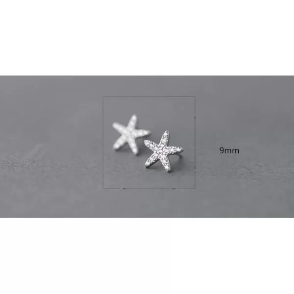 Cute CZ Starfish Stud Earrings for Women Teen Girls S925 Sterling Silver 18K White Gold Plated Huggie Pave Crystal Tiny Star Post Pin Ocean Beach Summer Hypoallergenic Jewelry Wedding Birthday Gift9mm