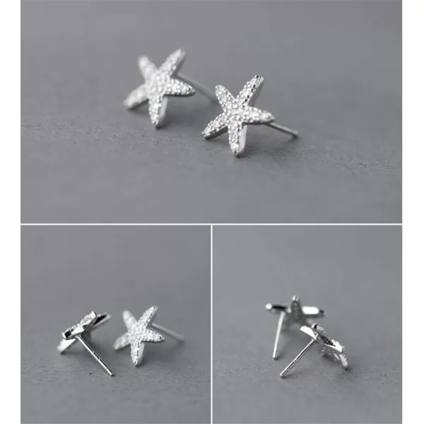 Cute CZ Starfish Stud Earrings for Women Teen Girls S925 Sterling Silver 18K White Gold Plated Huggie Pave Crystal Tiny Star Post Pin Ocean Beach Summer Hypoallergenic Jewelry Wedding Birthday Gift9mm