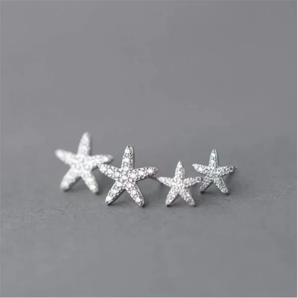 Cute CZ Starfish Stud Earrings for Women Teen Girls S925 Sterling Silver 18K White Gold Plated Huggie Pave Crystal Tiny Star Post Pin Ocean Beach Summer Hypoallergenic Jewelry Wedding Birthday Gift9mm