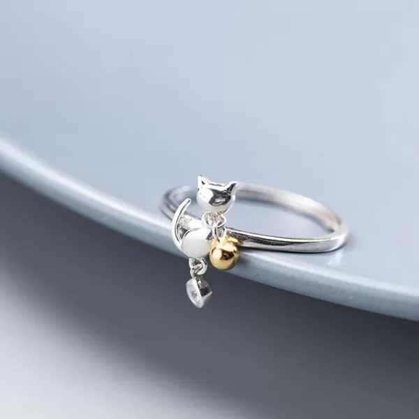 Cute Cat Bell Animal S925 Sterling Silver Ring for Women Girls Statement CZ Bezel Kitten Charms Drop Expandable Adjustable Finger Band Rings Comfort Fit Lovely Birthday Anniversary Jewelry for Pet LoverCute Cat Bell Animal S925 Sterling Silver Ring for Women Girls Statement CZ Bezel Kitten Charms Drop Expandable Adjustable Finger Band Rings Comfort Fit Lovely Birthday Anniversary Jewelry for Pet Lover