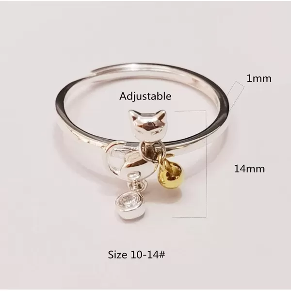 Cute Cat Bell Animal S925 Sterling Silver Ring for Women Girls Statement CZ Bezel Kitten Charms Drop Expandable Adjustable Finger Band Rings Comfort Fit Lovely Birthday Anniversary Jewelry for Pet LoverCute Cat Bell Animal S925 Sterling Silver Ring for Women Girls Statement CZ Bezel Kitten Charms Drop Expandable Adjustable Finger Band Rings Comfort Fit Lovely Birthday Anniversary Jewelry for Pet Lover