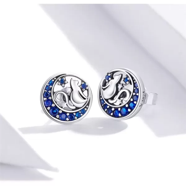 Cute Cat Moon Star Sterling Silver Stud Earrings for Women Teen Girls Blue Cubic Zirconia Hypoallergenic Huggie Sleeper Round Cartilage Tragus Post Christmas Holiday Gift for Daughter NieceCute Cat Moon Star Sterling Silver Stud Earrings for Women Teen Girls Blue Cubic Zirconia Hypoallergenic Huggie Sleeper Round Cartilage Tragus Post Christmas Holiday Gift for Daughter Niece