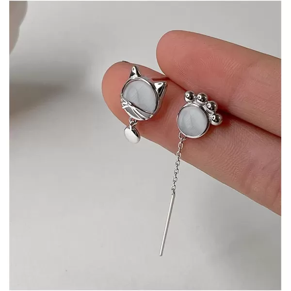 Cute Cat Opal Earrings for Women Girls 925 Sterling Silver Asymmetrical Kitten Paw Animal Threader Chain Ball Dangle Small Studs Earring Delicate Lovely Birthday Jewelry Gift Daughter NieceCute Cat Opal Earrings for Women Girls 925 Sterling Silver Asymmetrical Kitten Paw Animal Threader Chain Ball Dangle Small Studs Earring Delicate Lovely Birthday Jewelry Gift Daughter Niece