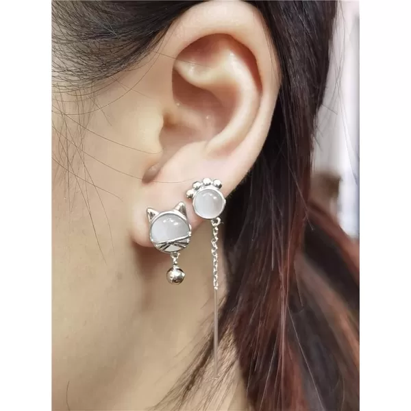 Cute Cat Opal Earrings for Women Girls 925 Sterling Silver Asymmetrical Kitten Paw Animal Threader Chain Ball Dangle Small Studs Earring Delicate Lovely Birthday Jewelry Gift Daughter NieceCute Cat Opal Earrings for Women Girls 925 Sterling Silver Asymmetrical Kitten Paw Animal Threader Chain Ball Dangle Small Studs Earring Delicate Lovely Birthday Jewelry Gift Daughter Niece
