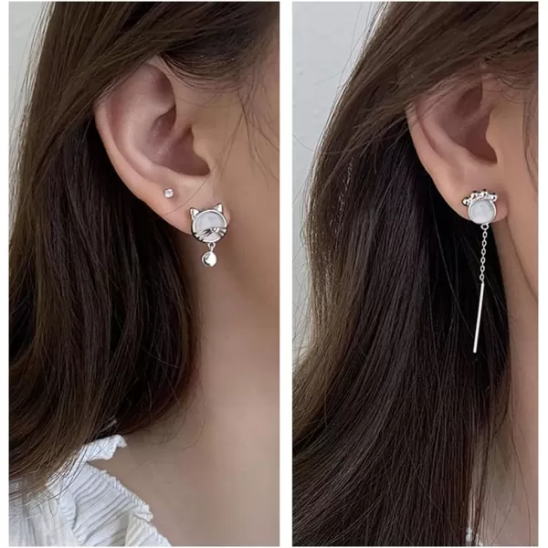 Cute Cat Opal Earrings for Women Girls 925 Sterling Silver Asymmetrical Kitten Paw Animal Threader Chain Ball Dangle Small Studs Earring Delicate Lovely Birthday Jewelry Gift Daughter NieceCute Cat Opal Earrings for Women Girls 925 Sterling Silver Asymmetrical Kitten Paw Animal Threader Chain Ball Dangle Small Studs Earring Delicate Lovely Birthday Jewelry Gift Daughter Niece