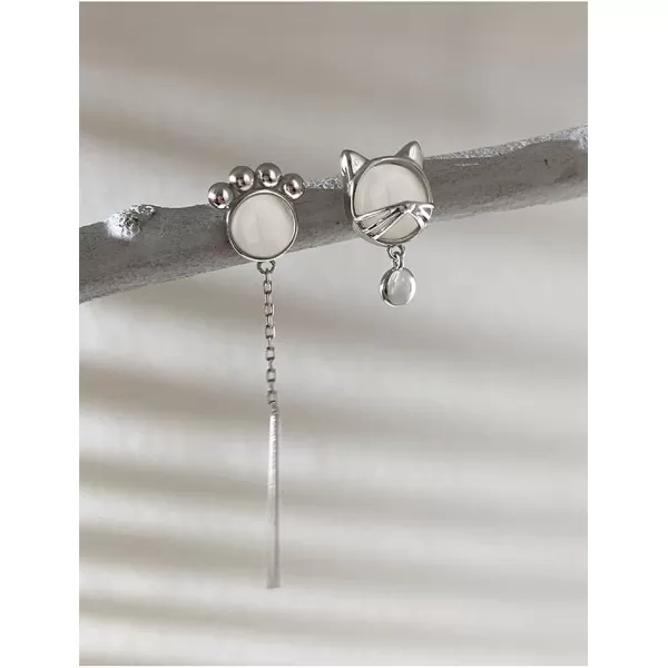 Cute Cat Opal Earrings for Women Girls 925 Sterling Silver Asymmetrical Kitten Paw Animal Threader Chain Ball Dangle Small Studs Earring Delicate Lovely Birthday Jewelry Gift Daughter NieceCute Cat Opal Earrings for Women Girls 925 Sterling Silver Asymmetrical Kitten Paw Animal Threader Chain Ball Dangle Small Studs Earring Delicate Lovely Birthday Jewelry Gift Daughter Niece