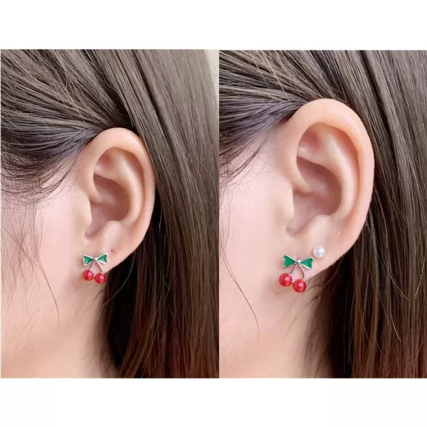 Cute Cherry Fruit 925 Sterling Silver Small Stud Earrings Hypoallergenic for Women Girls Dainty Red Balls Enamel Green Leaf Studs Cartilage Tragus Post Delicate Holiday Y2K JewelryCute Cherry Fruit 925 Sterling Silver Small Stud Earrings Hypoallergenic for Women Girls Dainty Red Balls Enamel Green Leaf Studs Cartilage Tragus Post Delicate Holiday Y2K Jewelry