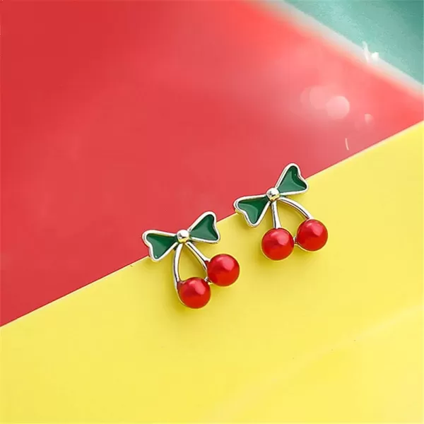Cute Cherry Fruit 925 Sterling Silver Small Stud Earrings Hypoallergenic for Women Girls Dainty Red Balls Enamel Green Leaf Studs Cartilage Tragus Post Delicate Holiday Y2K JewelryCute Cherry Fruit 925 Sterling Silver Small Stud Earrings Hypoallergenic for Women Girls Dainty Red Balls Enamel Green Leaf Studs Cartilage Tragus Post Delicate Holiday Y2K Jewelry