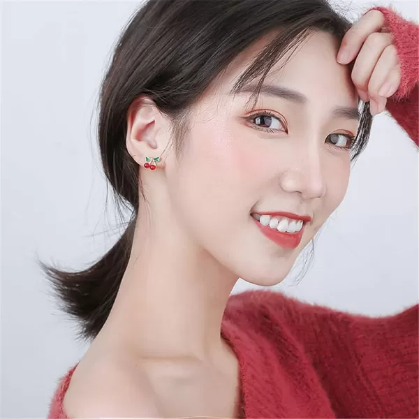 Cute Cherry Fruit 925 Sterling Silver Small Stud Earrings Hypoallergenic for Women Girls Dainty Red Balls Enamel Green Leaf Studs Cartilage Tragus Post Delicate Holiday Y2K JewelryCute Cherry Fruit 925 Sterling Silver Small Stud Earrings Hypoallergenic for Women Girls Dainty Red Balls Enamel Green Leaf Studs Cartilage Tragus Post Delicate Holiday Y2K Jewelry