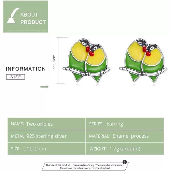 Cute Couple Bird Stud Earrings for Women Girls 925 Sterling Silver Tiny Small Animal Pet Enamel Yellow Green Feather Hummingbirds Branch Cartilage Tragus Post Nickel Free Piercing Ear Jewelry DaintyCute Couple Bird Stud Earrings for Women Girls 925 Sterling Silver Tiny Small Animal Pet Enamel Yellow Green Feather Hummingbirds Branch Cartilage Tragus Post Nickel Free Piercing Ear Jewelry Dainty