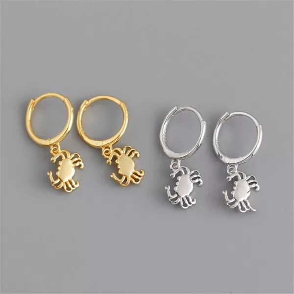 Cute Crab Drop Dangle Small Hoop Earrings for Women Girls 925 Sterling Silver Hypoalleregenic Tiny Mini Animal Cartilage Tragus Fashion Summer Ocean Beach Jewelry Holiday Birthday GiftSilver