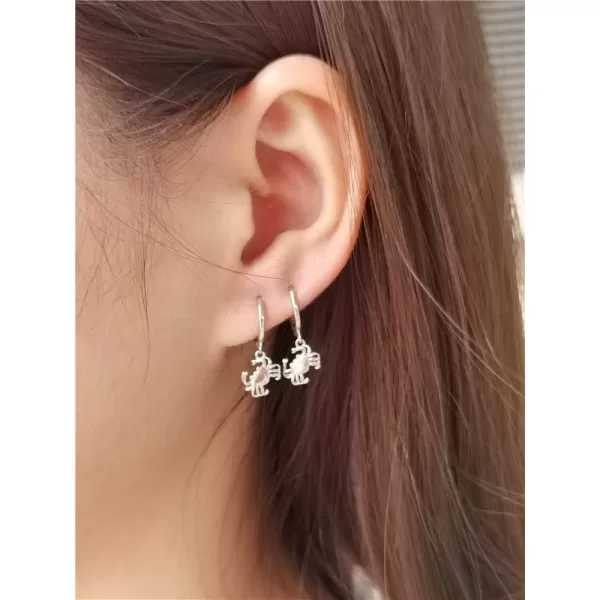 Cute Crab Drop Dangle Small Hoop Earrings for Women Girls 925 Sterling Silver Hypoalleregenic Tiny Mini Animal Cartilage Tragus Fashion Summer Ocean Beach Jewelry Holiday Birthday GiftSilver
