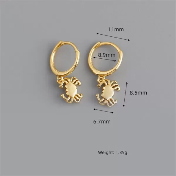 Cute Crab Drop Dangle Small Hoop Earrings for Women Girls 925 Sterling Silver Hypoalleregenic Tiny Mini Animal Cartilage Tragus Fashion Summer Ocean Beach Jewelry Holiday Birthday GiftGold Plated