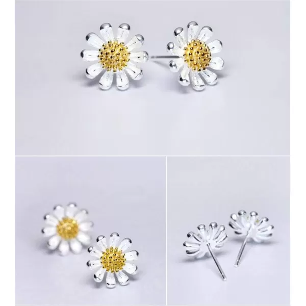 Cute Daisy Earrings Tiny Cartilage Stud Earrings for Women Teen Girls Sterling Silver 14K Gold Plated Pierced Ear Small Flower Leaf Cluster Stud Studs Post Pin Earrings Hypoallergenic Boho Jewelry11mm