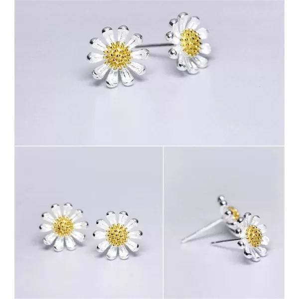 Cute Daisy Earrings Tiny Cartilage Stud Earrings for Women Teen Girls Sterling Silver 14K Gold Plated Pierced Ear Small Flower Leaf Cluster Stud Studs Post Pin Earrings Hypoallergenic Boho Jewelry95mm