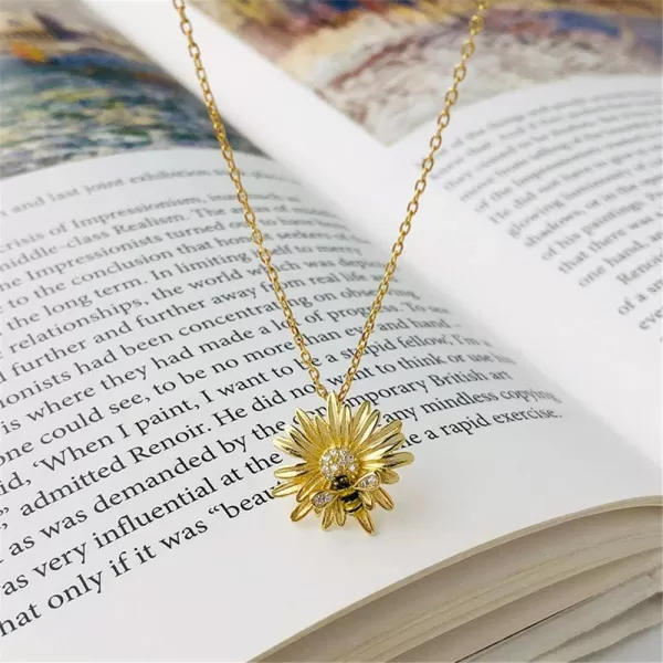 Cute Flower Bee Necklace for Women Girls Sterling Silver 14K Gold Plated Cubic Zirconia Crystal Sunflower Honeybee Animal Pendant Choker Charm Link Chain Dainty Holiday BirthdayCute Flower Bee Necklace for Women Girls Sterling Silver 14K Gold Plated Cubic Zirconia Crystal Sunflower Honeybee Animal Pendant Choker Charm Link Chain Dainty Holiday Birthday