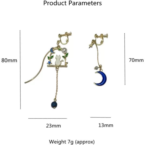 Cute Garden Cat Blue Moon Dangle Clip on Earrings for Women Girls Gold Plated Fashion Charms Asymmetrical Crescent Moon Star Ball Threader Drop Dangling Hypoallergenic Holiday Jewelry GiftsCute Garden Cat Blue Moon Dangle Clip on Earrings for Women Girls Gold Plated Fashion Charms Asymmetrical Crescent Moon Star Ball Threader Drop Dangling Hypoallergenic Holiday Jewelry Gifts