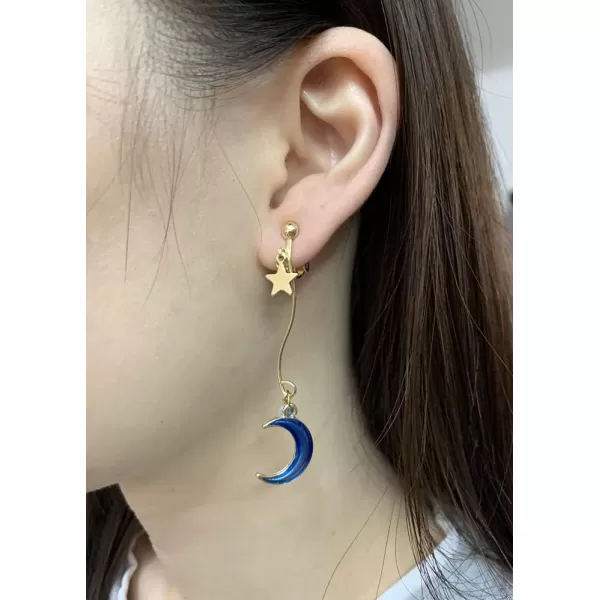 Cute Garden Cat Blue Moon Dangle Clip on Earrings for Women Girls Gold Plated Fashion Charms Asymmetrical Crescent Moon Star Ball Threader Drop Dangling Hypoallergenic Holiday Jewelry GiftsCute Garden Cat Blue Moon Dangle Clip on Earrings for Women Girls Gold Plated Fashion Charms Asymmetrical Crescent Moon Star Ball Threader Drop Dangling Hypoallergenic Holiday Jewelry Gifts