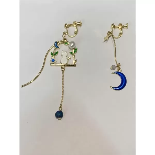 Cute Garden Cat Blue Moon Dangle Clip on Earrings for Women Girls Gold Plated Fashion Charms Asymmetrical Crescent Moon Star Ball Threader Drop Dangling Hypoallergenic Holiday Jewelry GiftsCute Garden Cat Blue Moon Dangle Clip on Earrings for Women Girls Gold Plated Fashion Charms Asymmetrical Crescent Moon Star Ball Threader Drop Dangling Hypoallergenic Holiday Jewelry Gifts