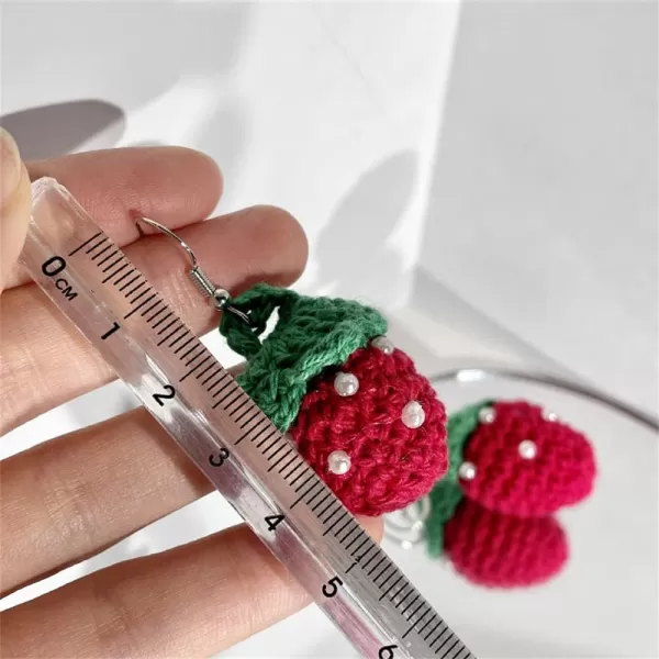Cute Knitted Strawberry Dangle Earrings for Women Girls 925 Sterling Silver Stud Hook Hypoallergenic Handmade Fruit Yarn Ball Drop Dangling Lightweight Dainty Christmas Winter Party Jewelry GiftsCute Knitted Strawberry Dangle Earrings for Women Girls 925 Sterling Silver Stud Hook Hypoallergenic Handmade Fruit Yarn Ball Drop Dangling Lightweight Dainty Christmas Winter Party Jewelry Gifts