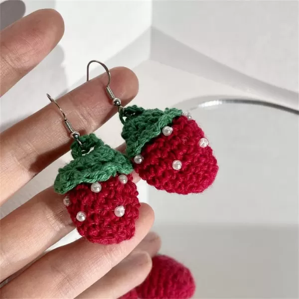Cute Knitted Strawberry Dangle Earrings for Women Girls 925 Sterling Silver Stud Hook Hypoallergenic Handmade Fruit Yarn Ball Drop Dangling Lightweight Dainty Christmas Winter Party Jewelry GiftsCute Knitted Strawberry Dangle Earrings for Women Girls 925 Sterling Silver Stud Hook Hypoallergenic Handmade Fruit Yarn Ball Drop Dangling Lightweight Dainty Christmas Winter Party Jewelry Gifts