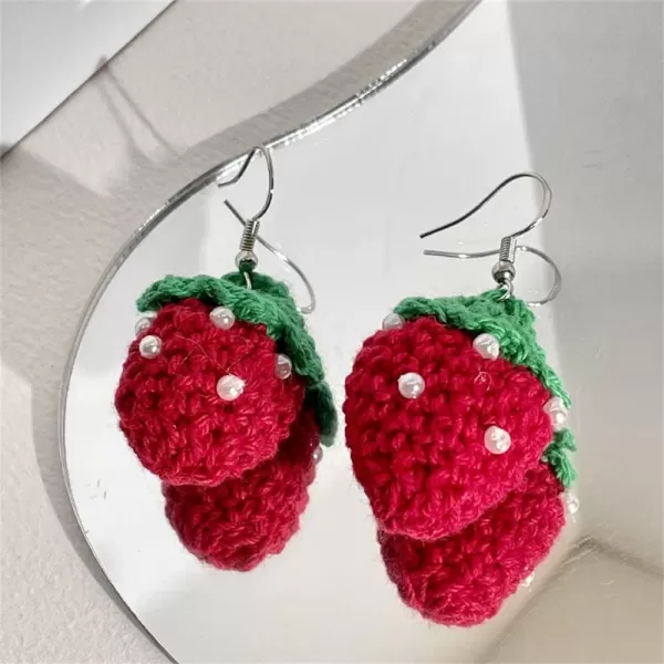 Cute Knitted Strawberry Dangle Earrings for Women Girls 925 Sterling Silver Stud Hook Hypoallergenic Handmade Fruit Yarn Ball Drop Dangling Lightweight Dainty Christmas Winter Party Jewelry GiftsCute Knitted Strawberry Dangle Earrings for Women Girls 925 Sterling Silver Stud Hook Hypoallergenic Handmade Fruit Yarn Ball Drop Dangling Lightweight Dainty Christmas Winter Party Jewelry Gifts