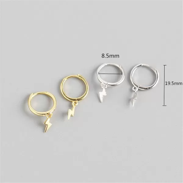 Cute Lightning Bolt Dangle Hoop Earrings for Women Girls 925 Sterling Silver with Charms Small Cartilage Huggie Hoops Drop Cuff Clip Earring Punk Dainty Fashion Jewelry Gifts for Best FriendSilver