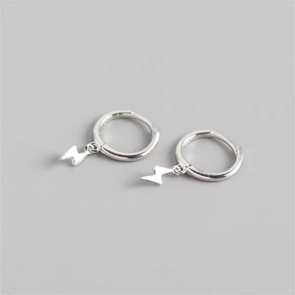 Cute Lightning Bolt Dangle Hoop Earrings for Women Girls 925 Sterling Silver with Charms Small Cartilage Huggie Hoops Drop Cuff Clip Earring Punk Dainty Fashion Jewelry Gifts for Best FriendSilver