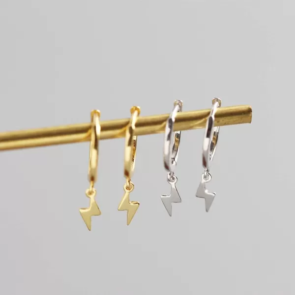Cute Lightning Bolt Dangle Hoop Earrings for Women Girls 925 Sterling Silver with Charms Small Cartilage Huggie Hoops Drop Cuff Clip Earring Punk Dainty Fashion Jewelry Gifts for Best FriendSilver
