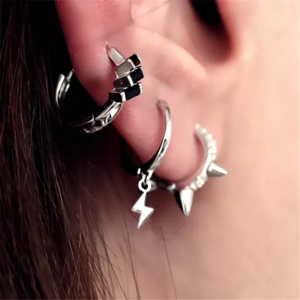 Cute Lightning Bolt Dangle Hoop Earrings for Women Girls 925 Sterling Silver with Charms Small Cartilage Huggie Hoops Drop Cuff Clip Earring Punk Dainty Fashion Jewelry Gifts for Best FriendSilver