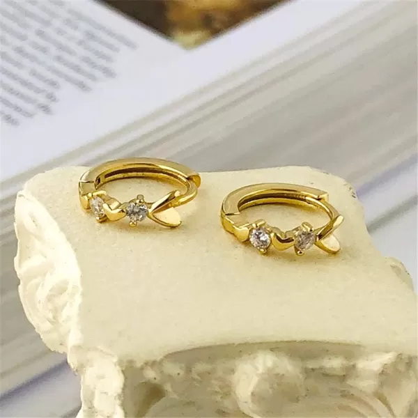 Cute Love Heart Cubic Zirconia Sleeper Small Hoop Earrings for Women Teen Girls Sterling Silver Cartilage Tiny CZ Huggie Hoops Hypoallergenic Sensitive Ear Dainty Birthday Christmas Gifts for DaughterGold