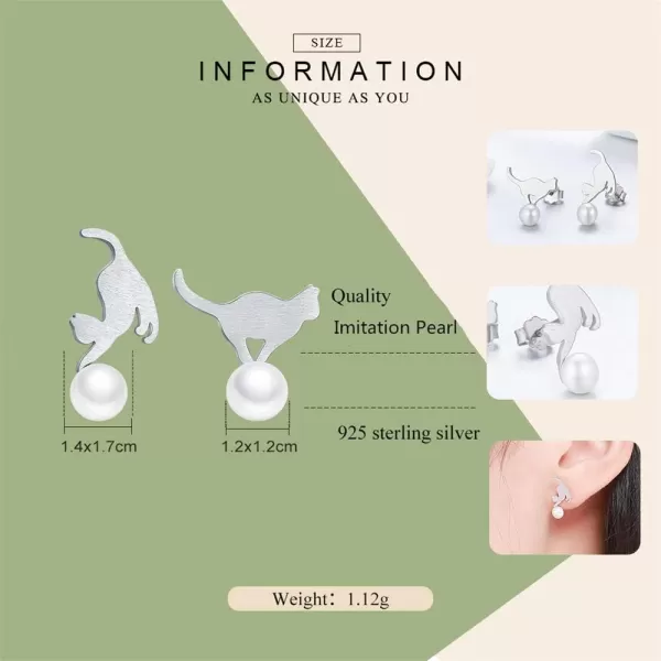 Cute Pearl Cat Small Stud Earrings for Women Girls S925 Sterling Silver Dainty Animal Kitty Play Ball Unique Tragus Post Pin Earring Funny Gifts for Best Friends Dauther SisterCute Pearl Cat Small Stud Earrings for Women Girls S925 Sterling Silver Dainty Animal Kitty Play Ball Unique Tragus Post Pin Earring Funny Gifts for Best Friends Dauther Sister